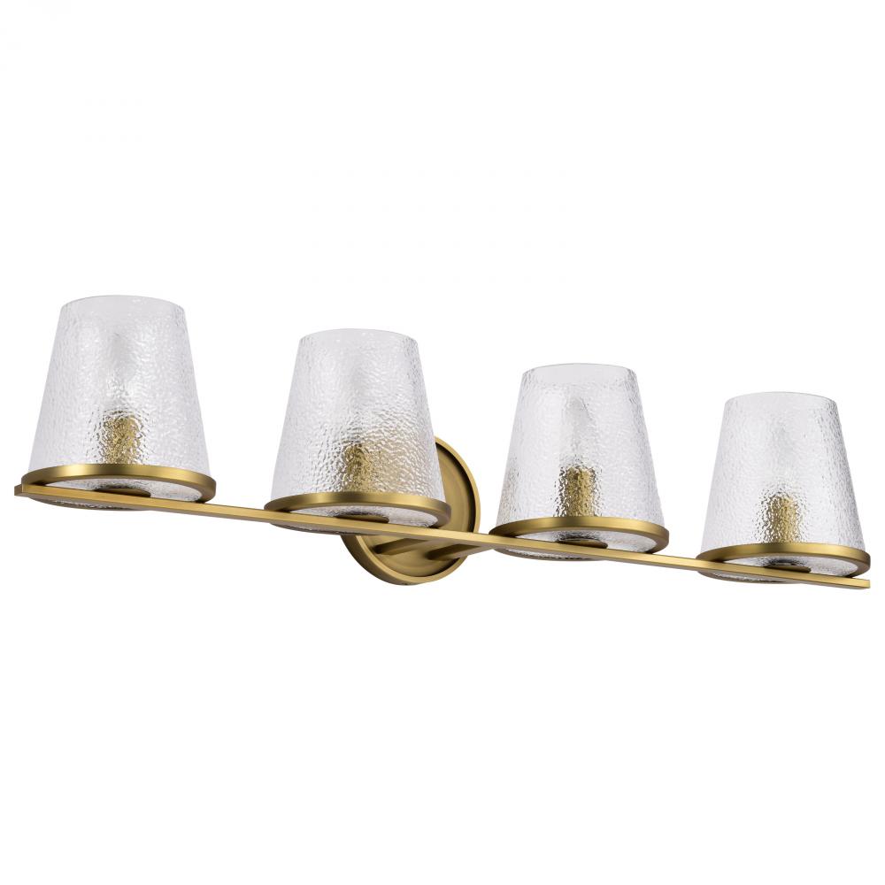 Nuvo 60-8264 Valentine; 4 Light Vanity; Vintage Brass Finish; Hammered