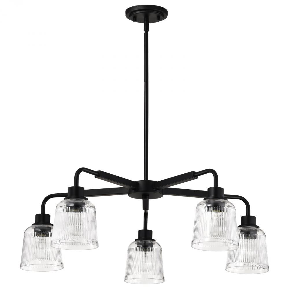 Nuvo 60-8611 Grayson; 5 Light Chandelier; Matte Black Finish; Clear Ri