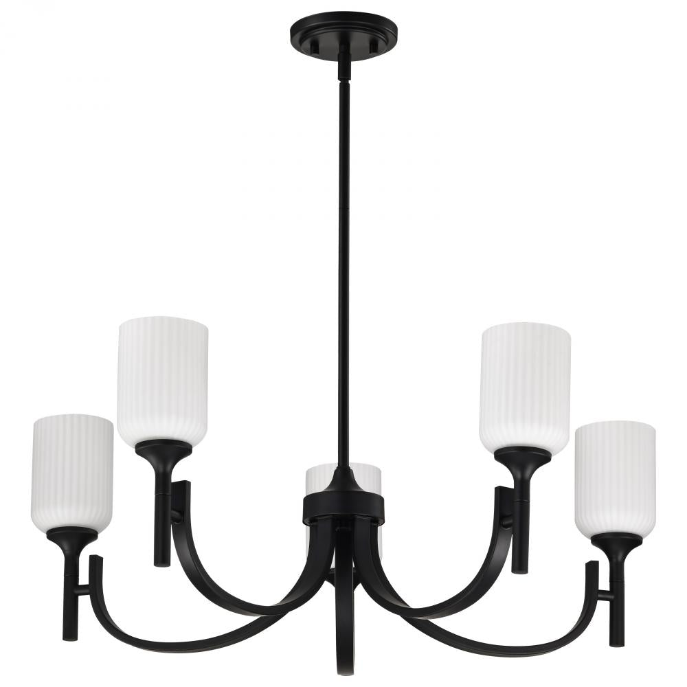 Nuvo 60-8650 Solara; 5 Light Chandelier; Matte Black Finish; Frosted R