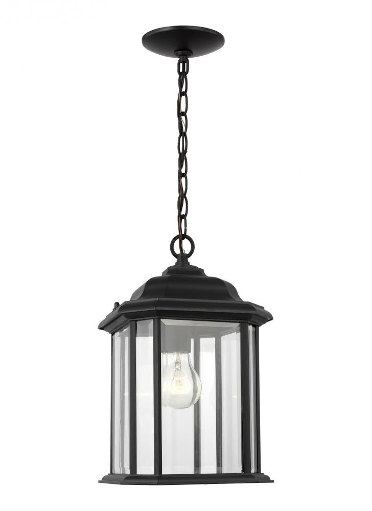 Generation Lighting 60031-12 Kent traditional 1-light outdoor exterior ceiling hanging pendant in black finish with clear beveled