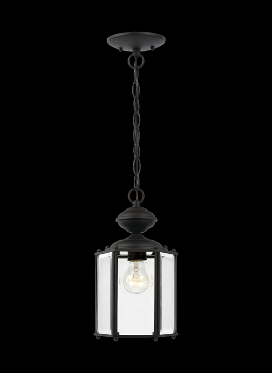 Generation Lighting 1500753 Classico traditional 1-light outdoor exterior semi-flush convertible ceiling pendant in black finish