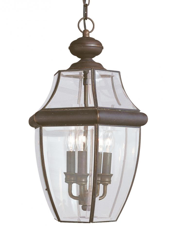 Generation Lighting 6039-71 Lancaster traditional 3-light outdoor exterior pendant in antique bronze finish with clear curved be
