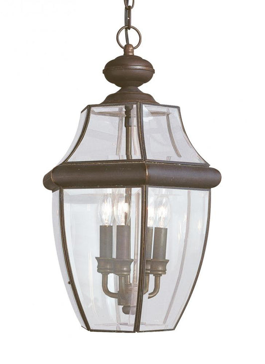 Generation Lighting 6039-71 Lancaster traditional 3-light outdoor exterior pendant in antique bronze finish with clear curved be