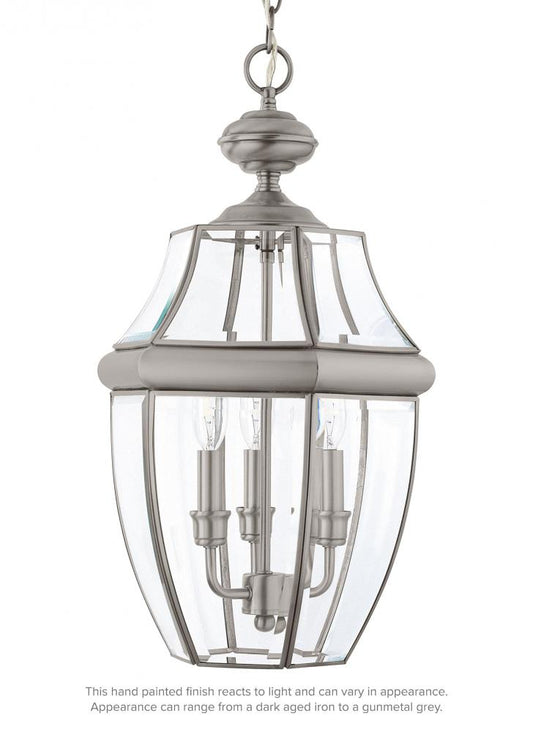 Generation Lighting 6039-965 Lancaster traditional 3-light outdoor exterior pendant in antique brushed nickel silver finish with