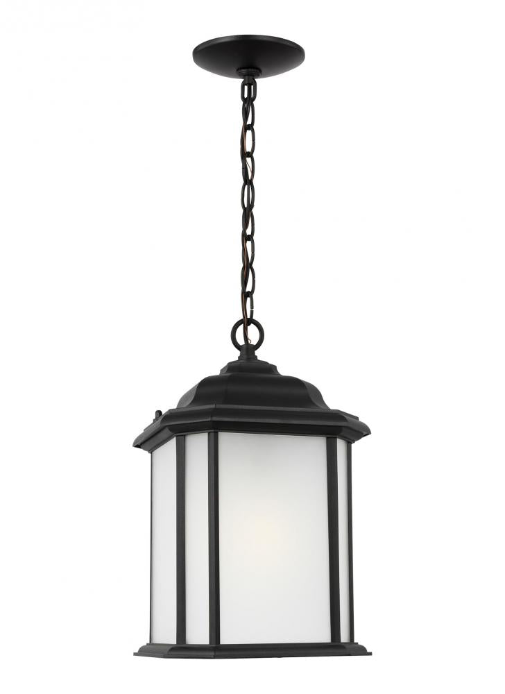 Generation Lighting 60531EN3-12 Kent traditional 1-light LED outdoor exterior ceiling hanging pendant in black finish with satin etc