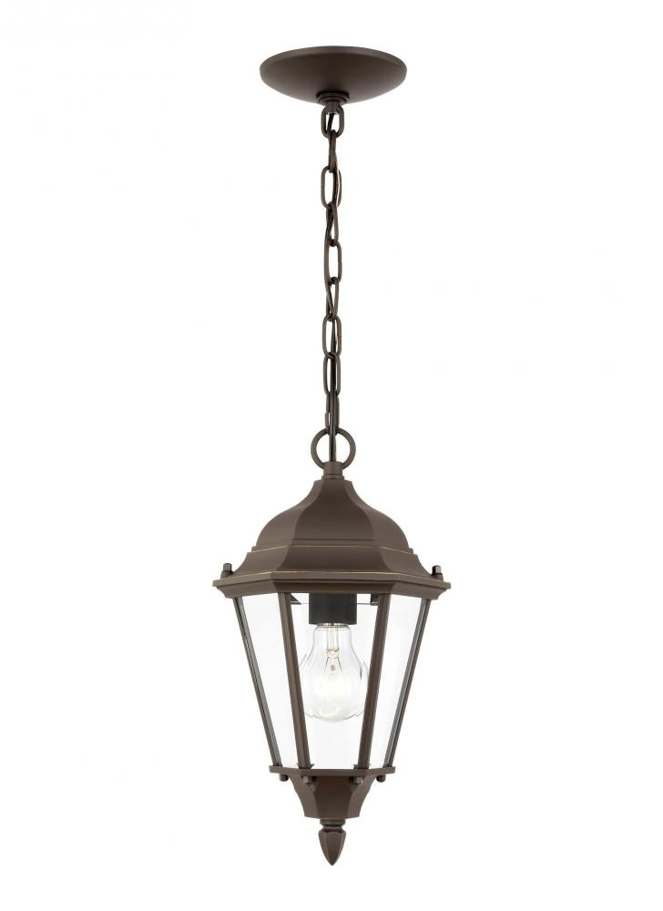 Generation Lighting 60938-71 Bakersville traditional 1-light outdoor exterior pendant in antique bronze finish with clear beveled