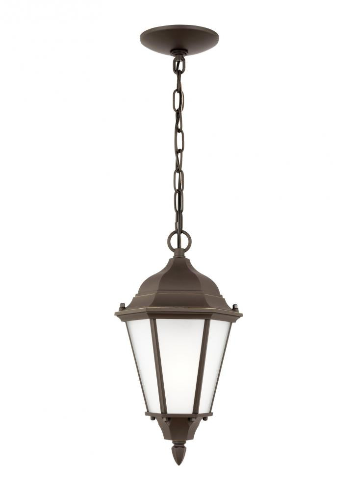 Generation Lighting 60941-71 Bakersville traditional 1-light outdoor exterior pendant in antique bronze finish with satin etched