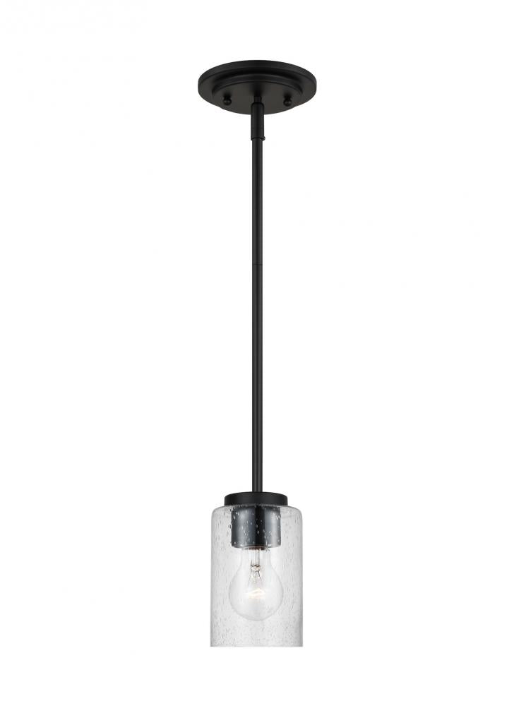 Generation Lighting 61170-112 Oslo indoor dimmable 1-light mini pendant in a midnight black finish with a clear seeded glass shade