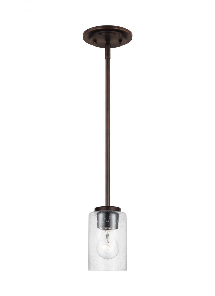 Generation Lighting 61170-710 Oslo indoor dimmable 1-light mini pendant in a bronze finish with a clear seeded glass shade