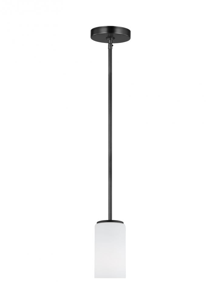 Generation Lighting 6124601EN3-112 Alturas indoor dimmable LED 1-light mini pendant in a midnight black finish and etched white glass s
