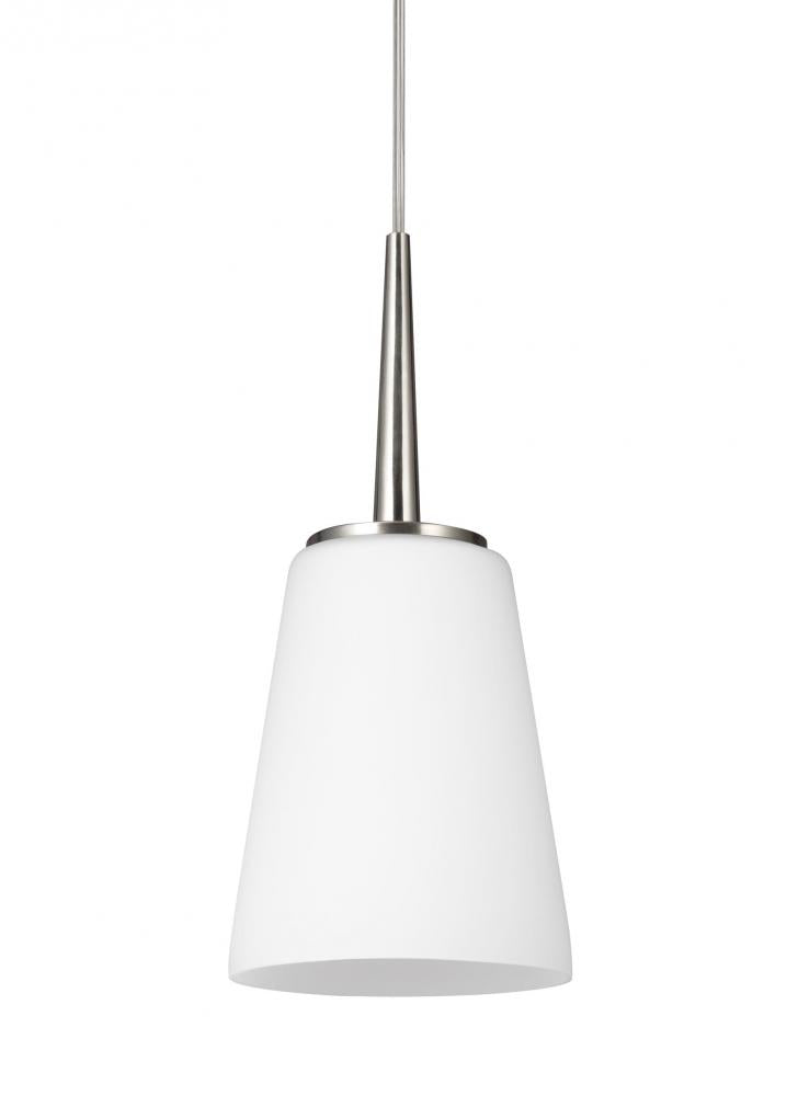 Generation Lighting 6140401-962 Driscoll contemporary 1-light indoor dimmable ceiling hanging single pendant light in brushed nickel