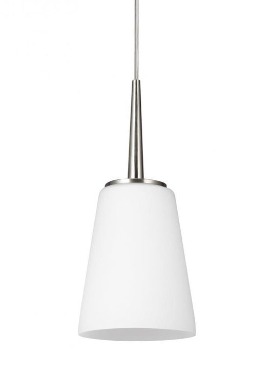 Generation Lighting 6140401-962 Driscoll contemporary 1-light indoor dimmable ceiling hanging single pendant light in brushed nickel