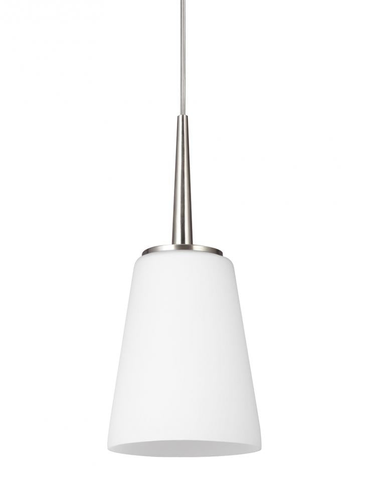 Generation Lighting 6140401EN3-962 Driscoll contemporary 1-light LED indoor dimmable ceiling hanging single pendant light in brushed ni