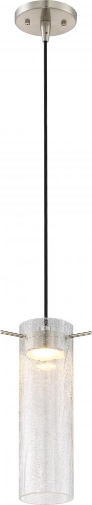 Nuvo 62-952 Pulse - LED Mini Pendant with Clear Crackle Glass - Brushe