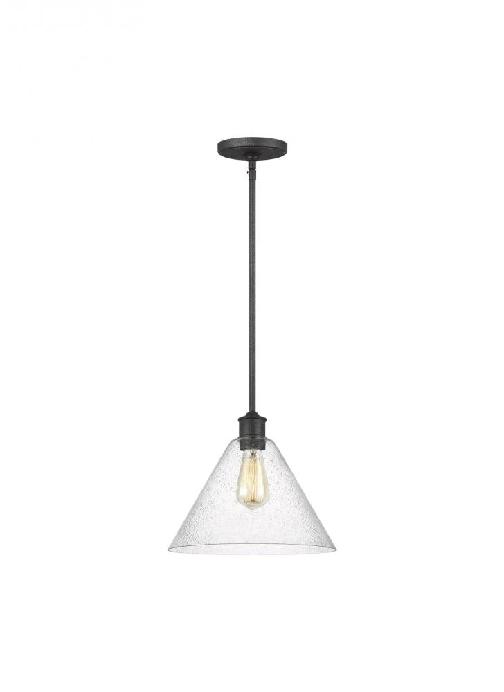 Generation Lighting 6227801-112 Belton transitional 1-light indoor dimmable ceiling hanging single pendant light in midnight black f