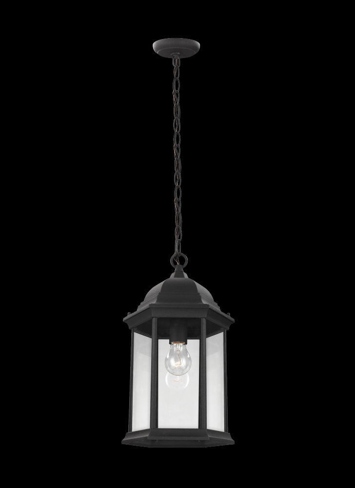 Generation Lighting 6238701-12 Sevier traditional 1-light outdoor exterior ceiling hanging pendant in black finish with clear glass