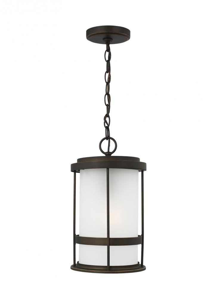 Generation Lighting 6290901-71 Wilburn modern 1-light outdoor exterior ceiling hanging pendant lantern in antique bronze finish wit