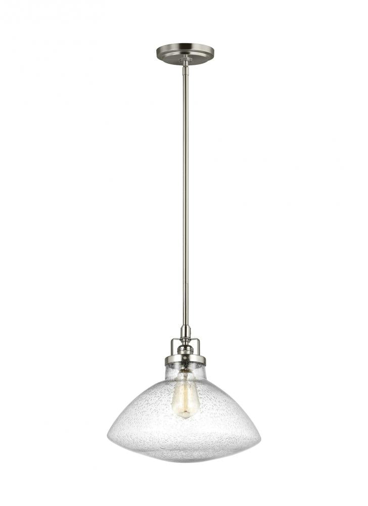 Generation Lighting 6514501-962 Belton transitional 1-light indoor dimmable ceiling hanging single pendant light in brushed nickel s