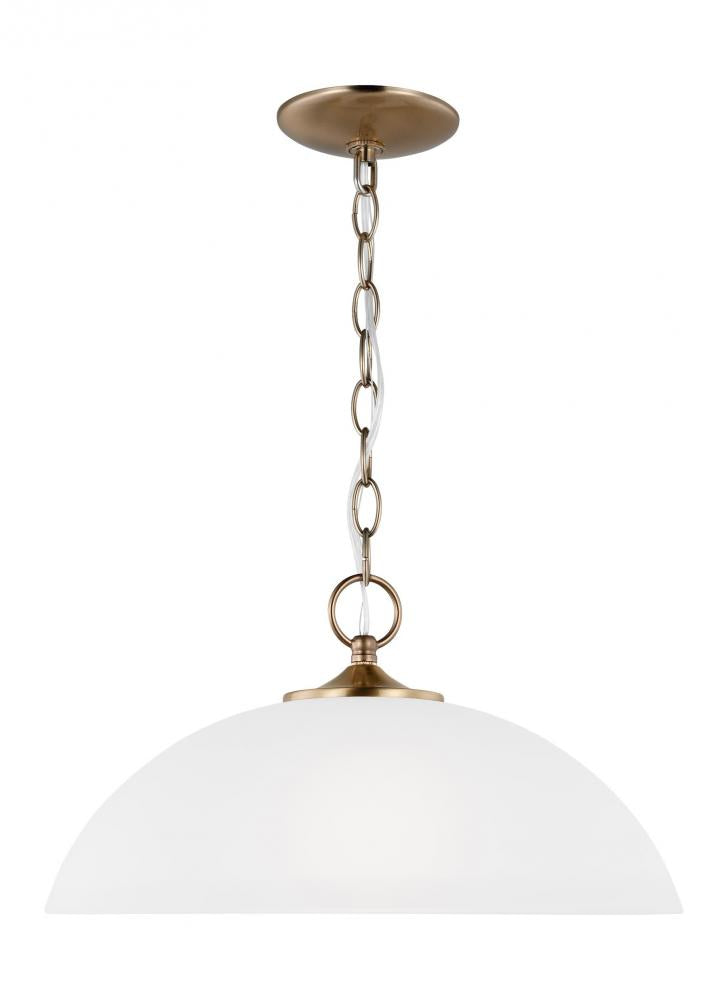 Generation Lighting 6516501-848 Geary traditional indoor dimmable 1-light pendant in satin brass with a satin etched glass shade