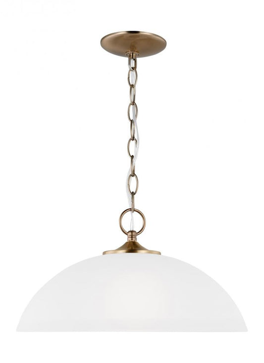 Generation Lighting 6516501EN3-848 Geary traditional indoor dimmable LED 1-light pendant in satin brass with a satin etched glass shade