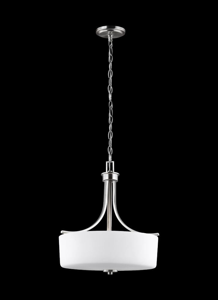 Generation Lighting 6528803-962 Canfield modern 3-light indoor dimmable ceiling pendant hanging chandelier pendant light in brushed