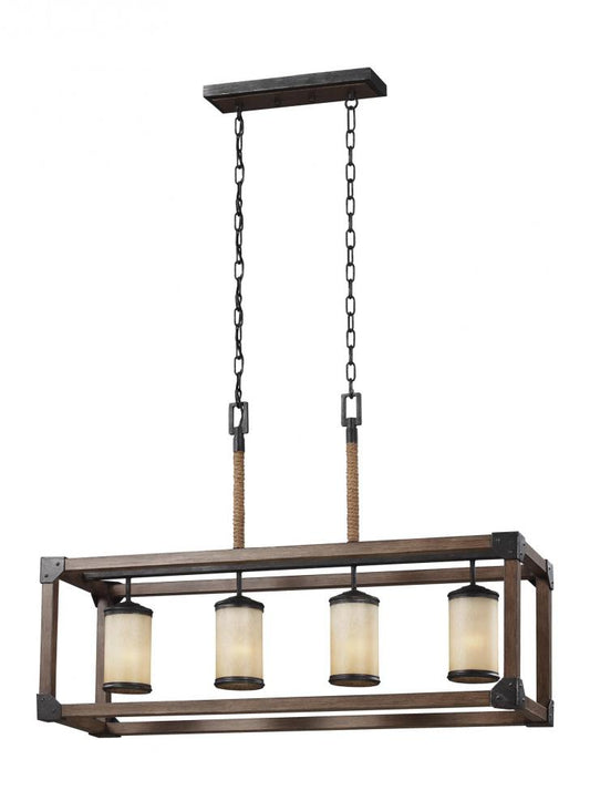 Generation Lighting 6613304-846 Dunning contemporary 4-light indoor dimmable linear ceiling chandelier pendant light in stardust fin