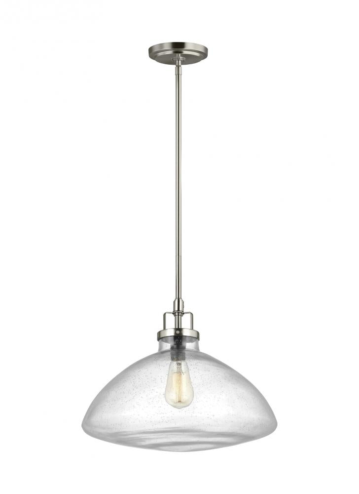 Generation Lighting 6614501-962 Belton transitional 1-light indoor dimmable ceiling hanging single pendant light in brushed nickel s
