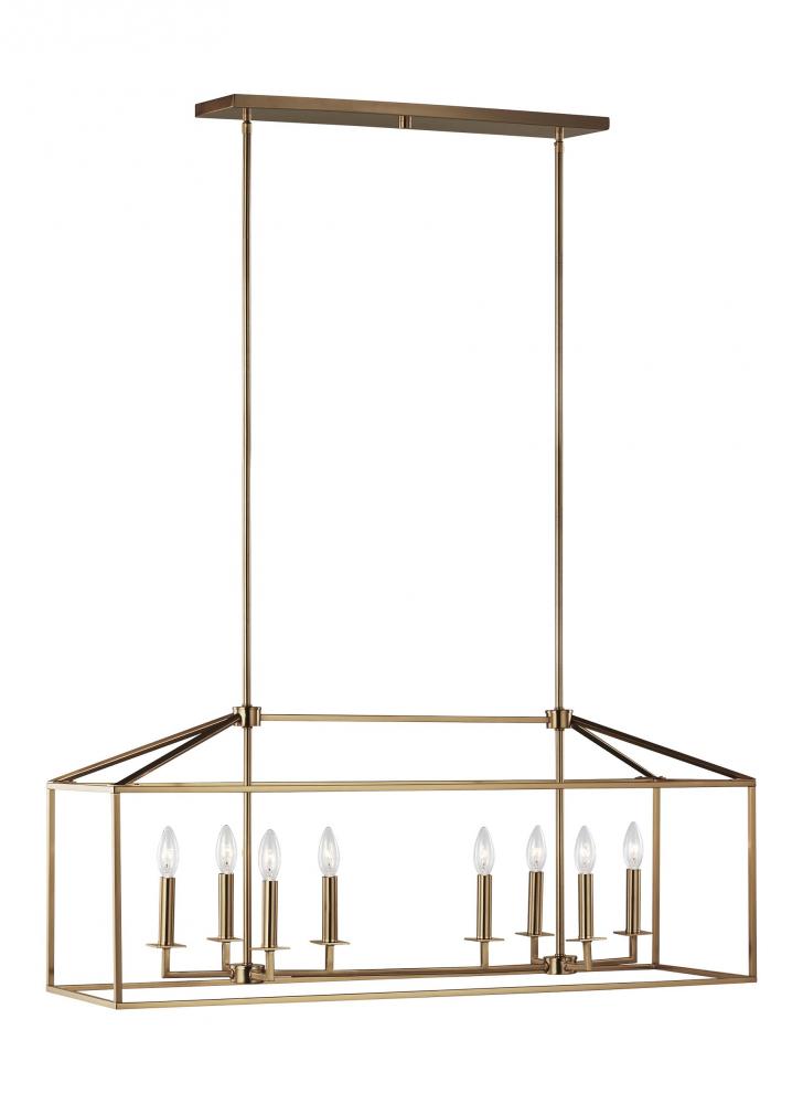 Generation Lighting 6615008-848 Perryton transitional 8-light indoor dimmable linear ceiling chandelier pendant light in satin brass