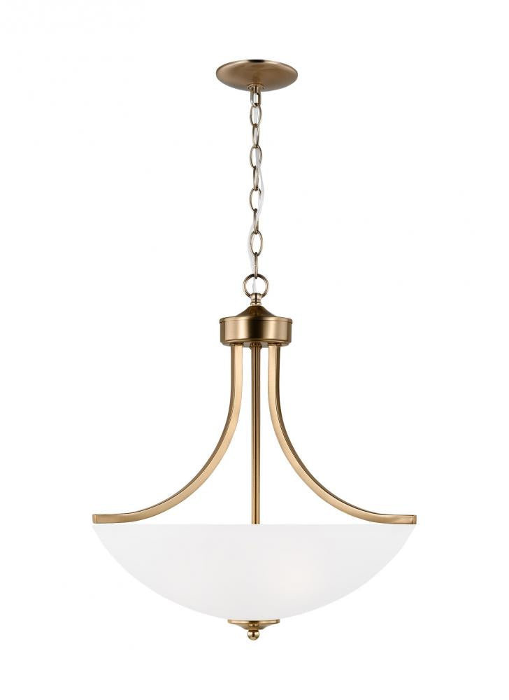 Generation Lighting 6616503-848 Geary traditional indoor dimmable medium 3-light pendant in satin brass with a satin etched glass sh