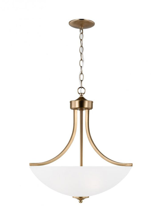 Generation Lighting 6616503-848 Geary traditional indoor dimmable medium 3-light pendant in satin brass with a satin etched glass sh