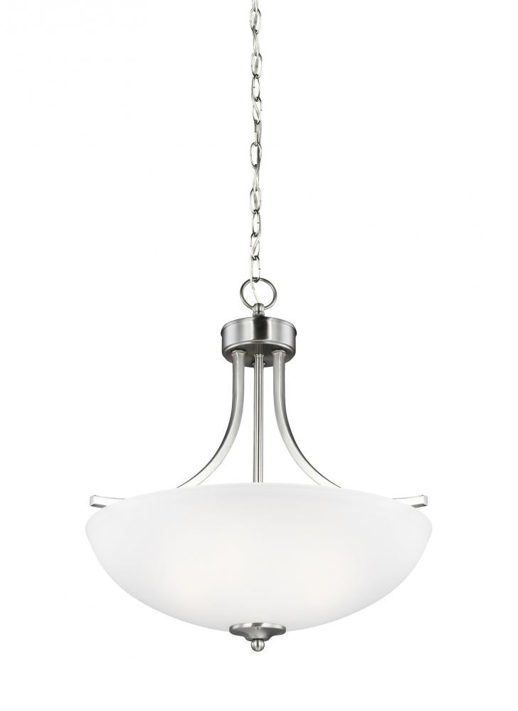 Generation Lighting 6616503-962 Geary transitional 3-light indoor dimmable ceiling pendant hanging chandelier pendant light in brush