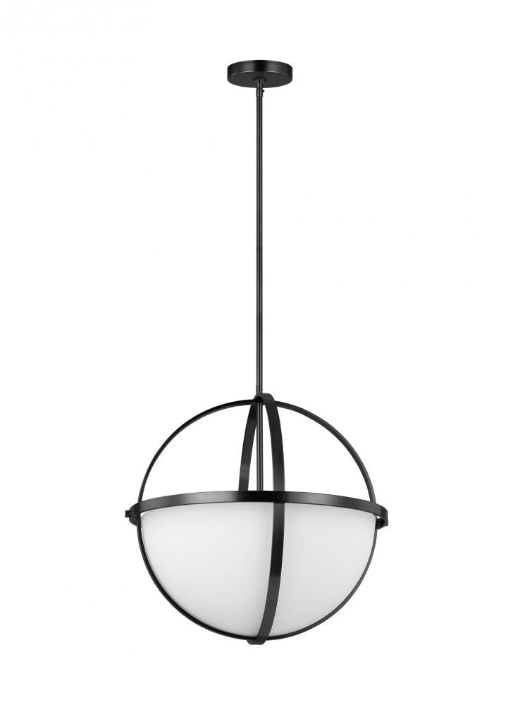 Generation Lighting 6624603EN3-112 Alturas indoor dimmable LED 3-light pendant in a midnight black finish and etched white glass shades