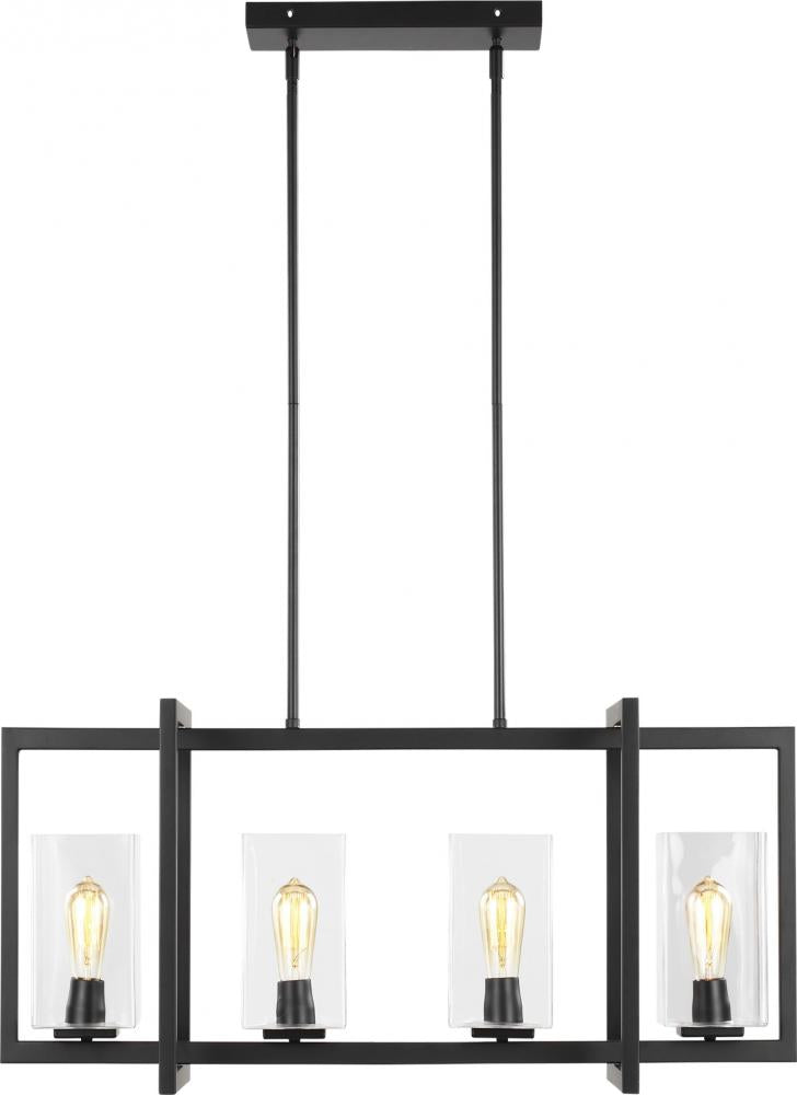 Generation Lighting 6641504-112 Mitte transitional 4-light indoor dimmable linear island ceiling pendant hanging chandelier light in