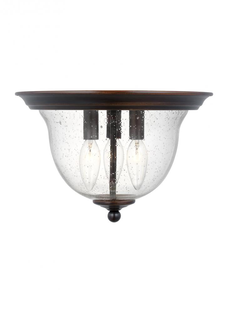 Generation Lighting 7514503EN-710 Belton transitional 3-light LED indoor dimmable ceiling flush mount in bronze finish with clear seed