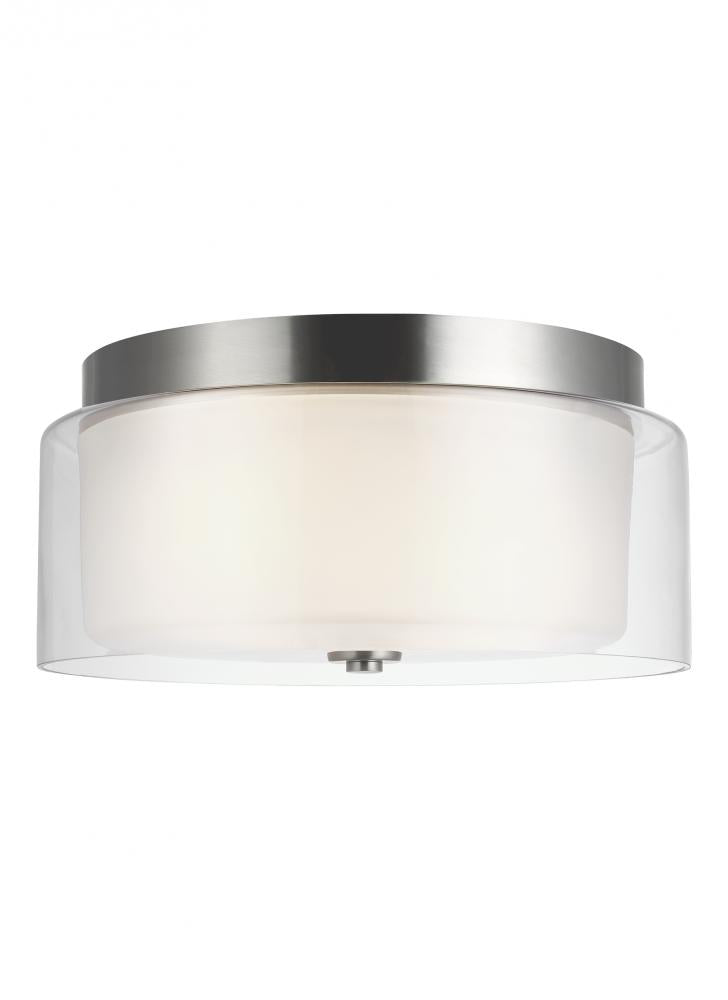 Generation Lighting 7537302EN3-962 Elmwood Park traditional 2-light LED indoor dimmable ceiling semi-flush mount in brushed nickel silv