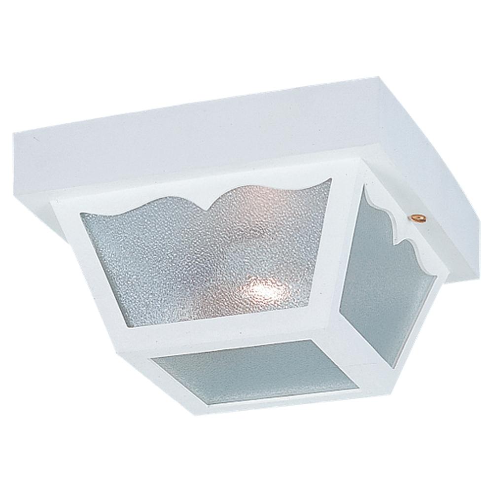 Generation Lighting 7569-15 Outdoor Ceiling traditional 2-light outdoor exterior ceiling flush mount in white finish with clear