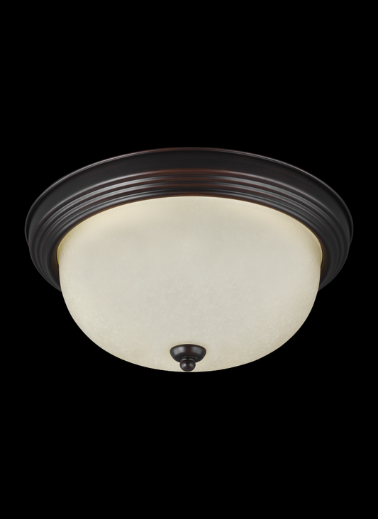 Generation Lighting 77063-710 Geary transitional 1-light indoor dimmable ceiling flush mount fixture in bronze finish with amber s