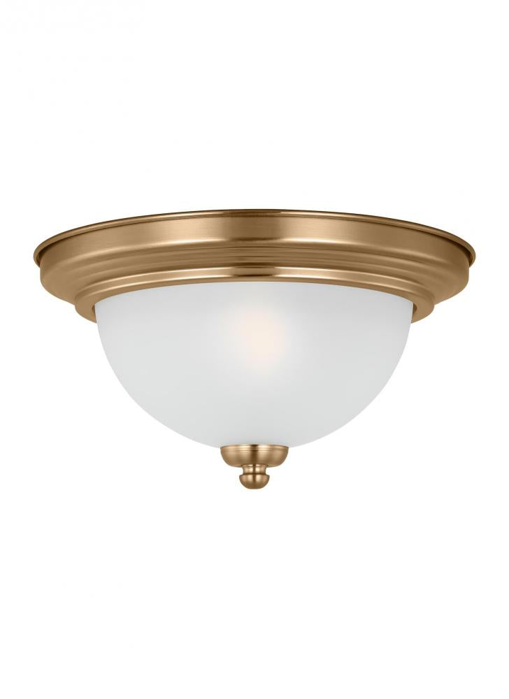 Generation Lighting 77063-848 Geary traditional indoor dimmable 1-light ceiling flush mount in satin brass with a satin etched gla