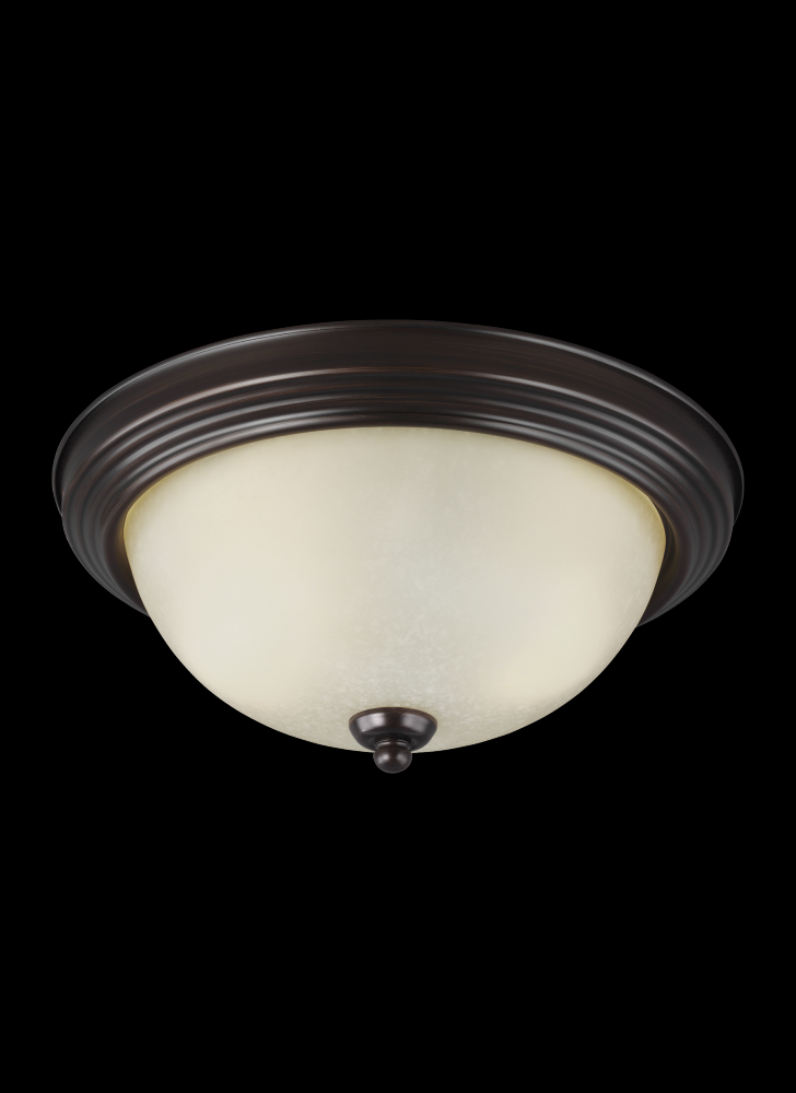 Generation Lighting 77064-710 Geary transitional 2-light indoor dimmable ceiling flush mount fixture in bronze finish with amber s