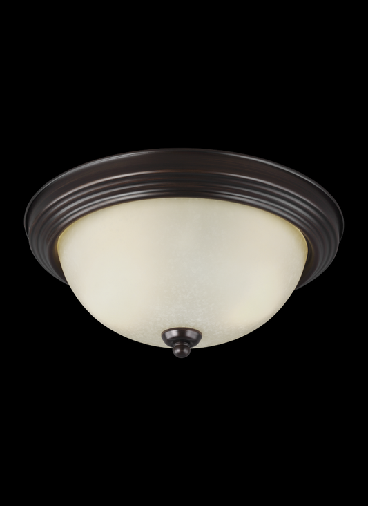 Generation Lighting 77064-710 Geary transitional 2-light indoor dimmable ceiling flush mount fixture in bronze finish with amber s