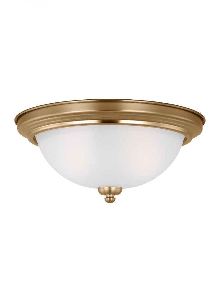 Generation Lighting 77064-848 Geary traditional indoor dimmable 2-light ceiling flush mount in satin brass with a satin etched gla