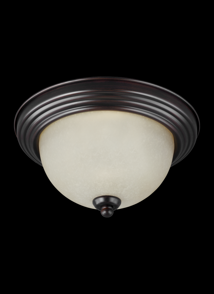 Generation Lighting 77065-710 Geary transitional 3-light indoor dimmable ceiling flush mount fixture in bronze finish with amber s