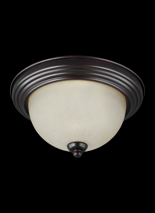Generation Lighting 77065-710 Geary transitional 3-light indoor dimmable ceiling flush mount fixture in bronze finish with amber s