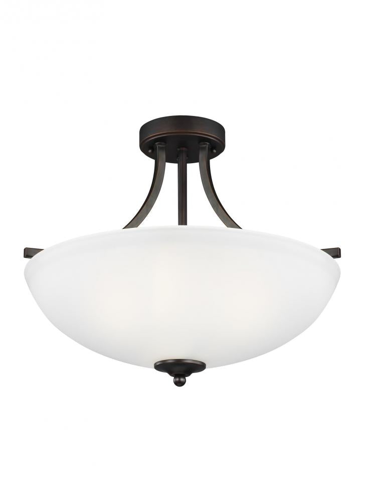 Generation Lighting 7716503-710 Geary transitional 3-light indoor dimmable ceiling flush mount fixture in bronze finish with satin e