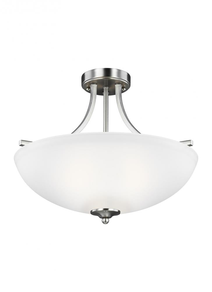 Generation Lighting 7716503-962 Geary transitional 3-light indoor dimmable ceiling flush mount fixture in brushed nickel silver fini