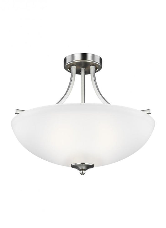 Generation Lighting 7716503-962 Geary transitional 3-light indoor dimmable ceiling flush mount fixture in brushed nickel silver fini