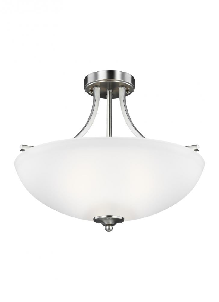 Generation Lighting 7716503EN3-962 Geary transitional 3-light LED indoor dimmable ceiling flush mount fixture in brushed nickel silver