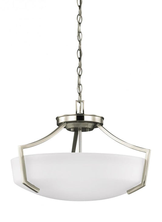 Generation Lighting 7724503-962 Hanford traditional 3-light indoor dimmable ceiling flush mount in brushed nickel silver finish with