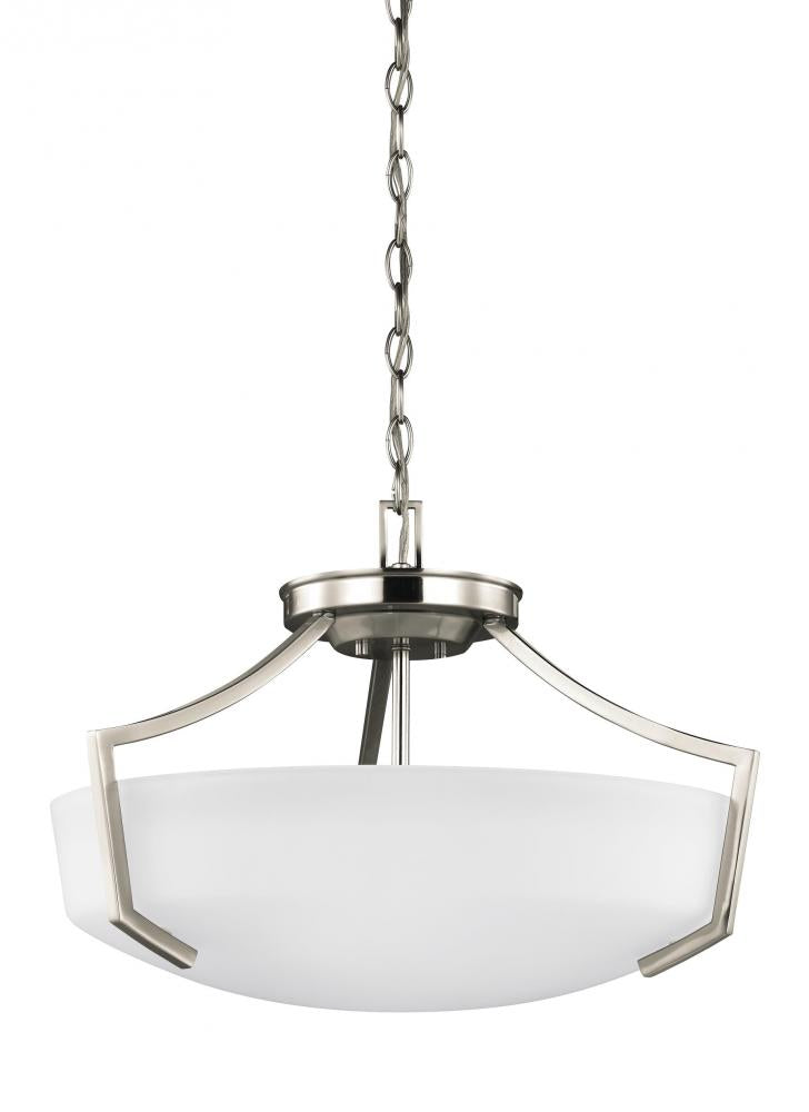 Generation Lighting 7724503EN3-962 Hanford traditional 3-light LED indoor dimmable ceiling flush mount in brushed nickel silver finish