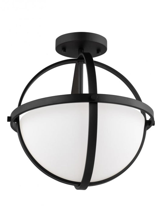 Generation Lighting 7724602-112 Alturas indoor dimmable 2-light semi-flush convertible pendant in a midnight black finish and etched